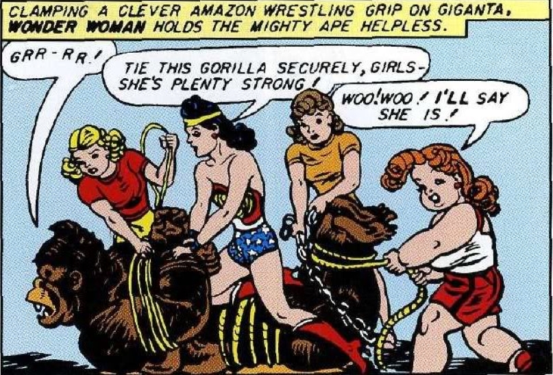 Wonder Woman displays her Amazonian strength.