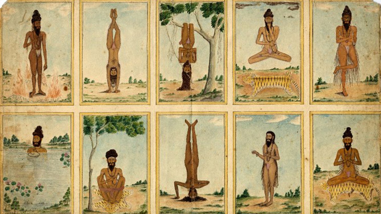 Ten ascetics performing tapas - yoga and tantric postures and penance