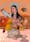 Mixed media digital collage on a pink and orange textured fabric and watercolour background. A regal South Asian woman is touching fingers with a hand that appears to be coming from the location of the left ovary of female reproductive system. The right ovary has been replaced with an eye. Below her are books that symbolise knowledge and education.