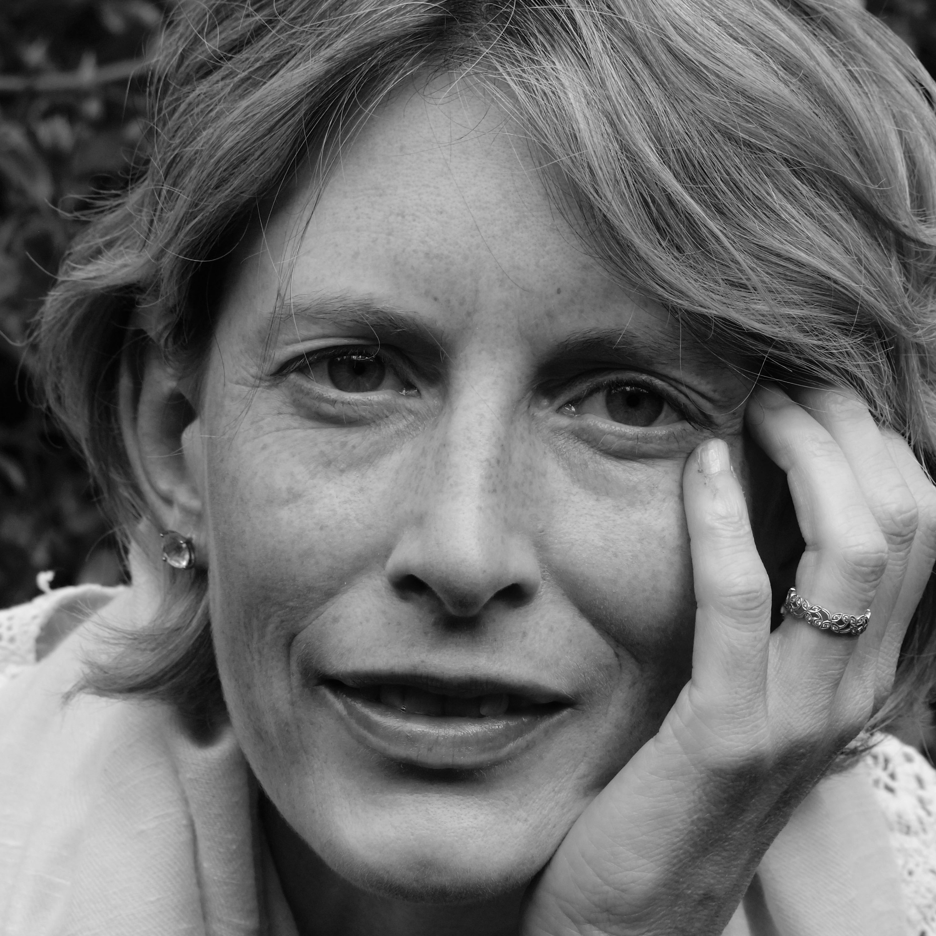 Black and white photograph of author Caroline Vout