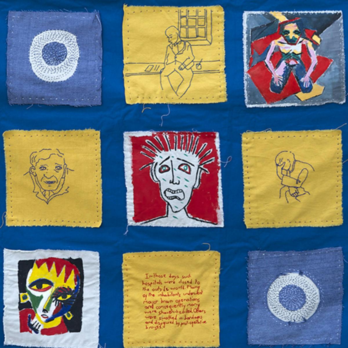 Wall hanging by Beth Hopkins, inspired by the the artworks of mental health patients