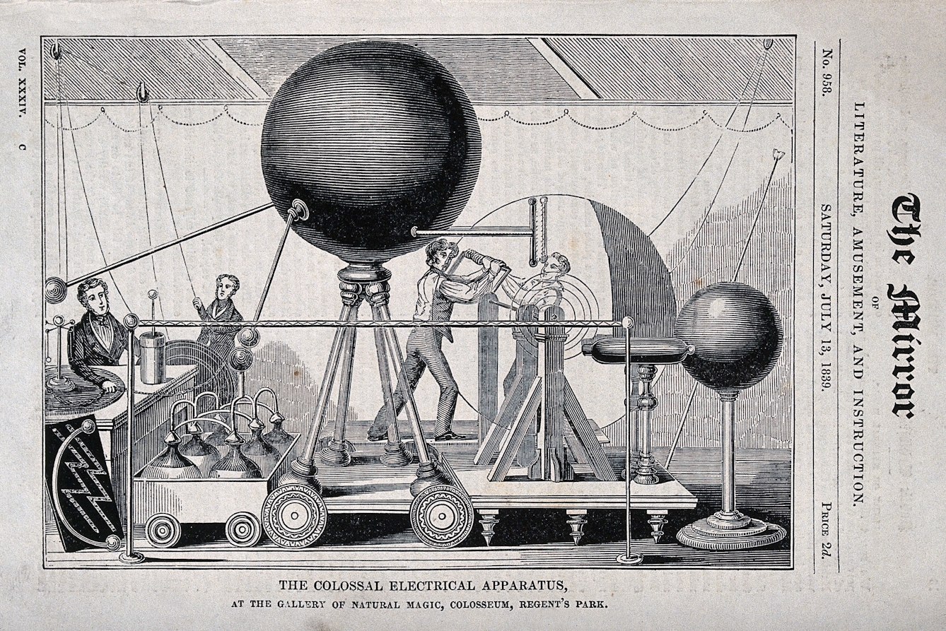 In 1839 the ‘Yearbook of facts in science and art’ described this apparatus as “the largest in the world”, giving a length of spark “hitherto deemed unattainable”.