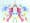 A yellow, pink, green and blue symmetrical inkblot.