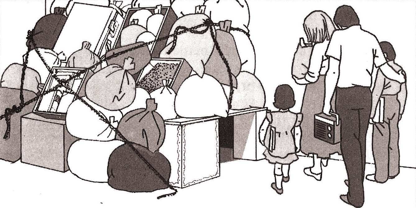 An illustration of a family nuclear shelter