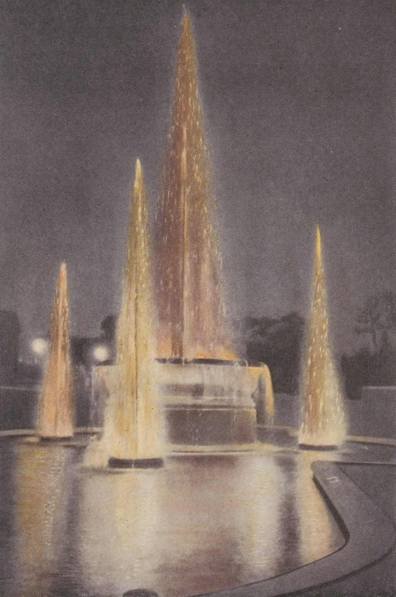 The dazzling combination of light and falling water made the illuminated fountain a popular installation at technology exhibitions and elsewhere.