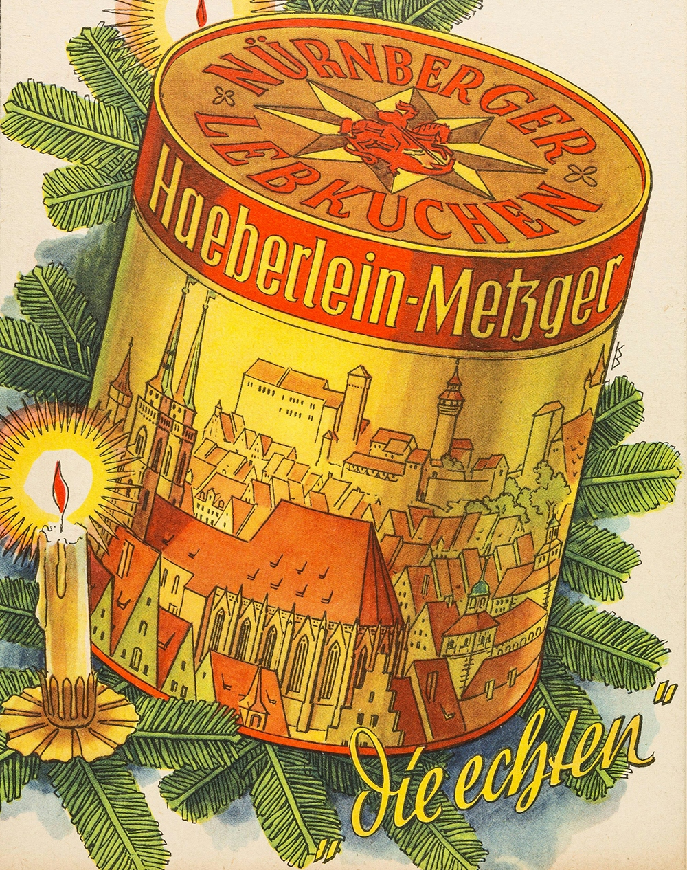 Christmas advert for a tin of Nürnberger Lebkuchen 1950s