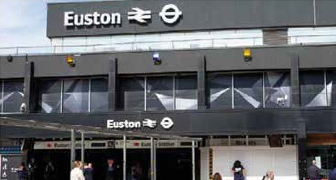Front entrance to Euston train station, London, UK. 