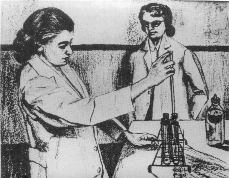 Two women in a scientific laboratory.