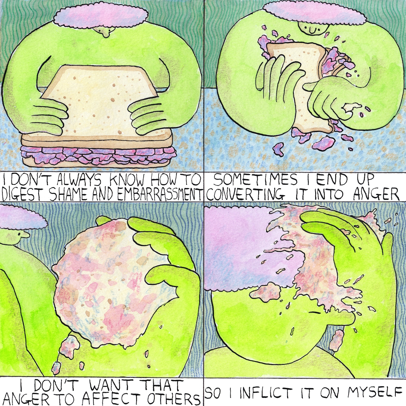 Embarrassment comic by Rob Bidder in four frames