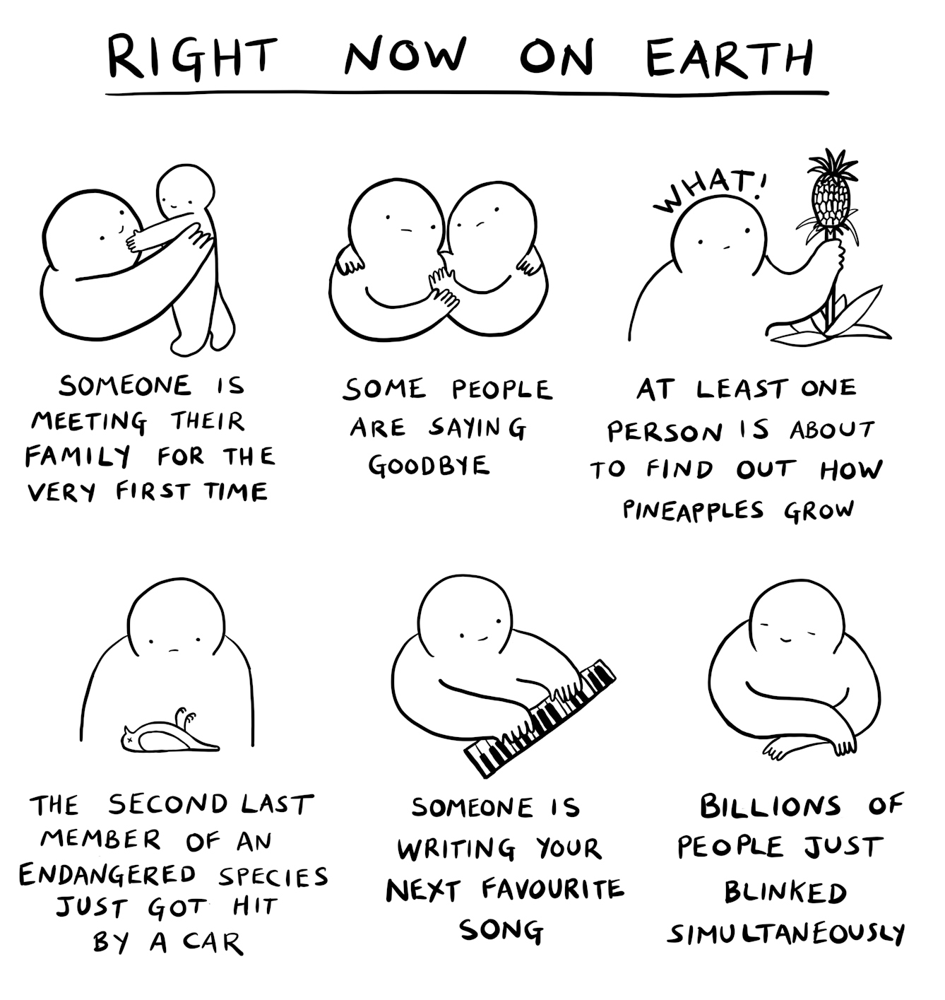 Right Now on Earth. Comic in 6 frames by Worry Lines
