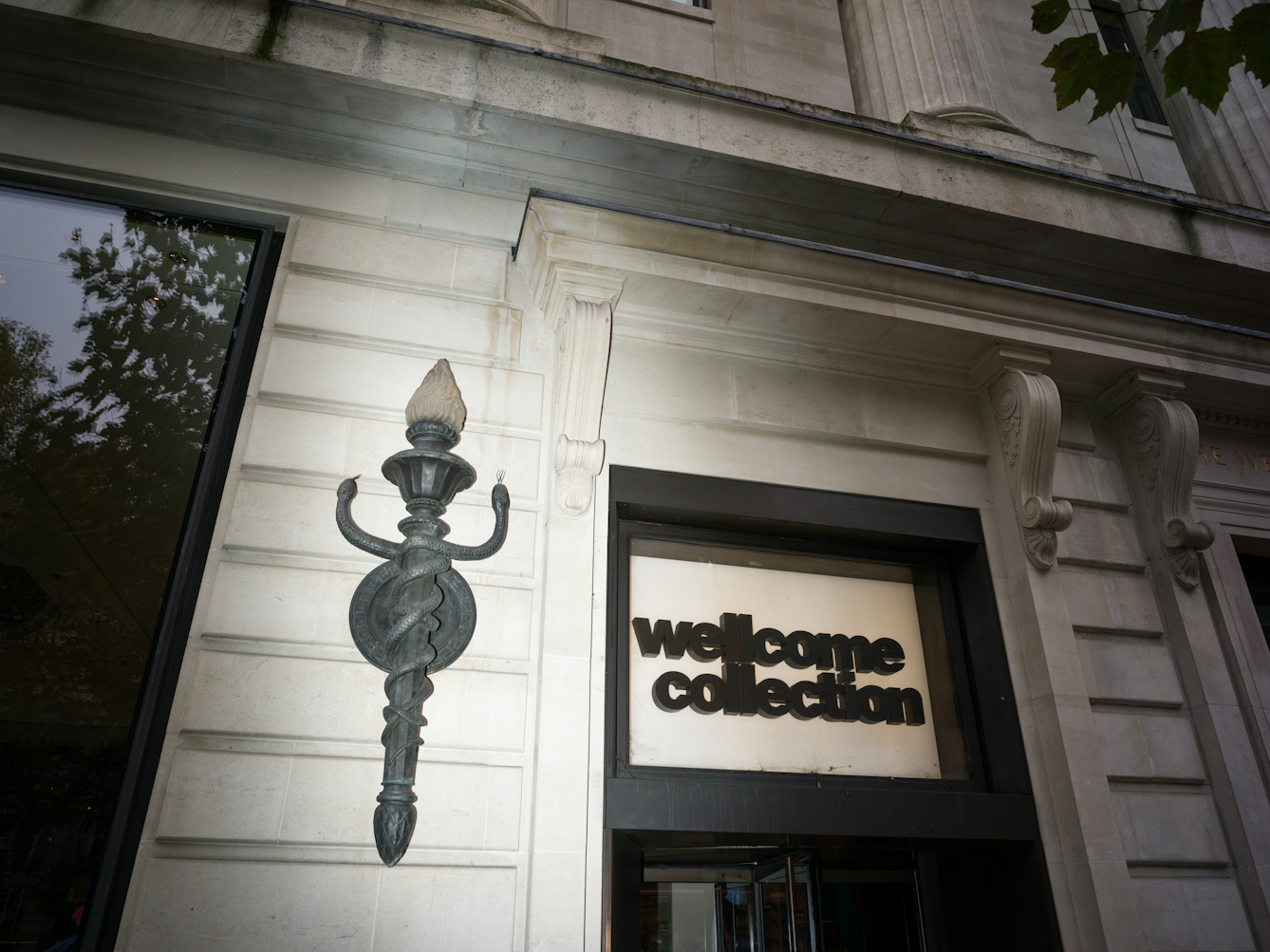 Lamp outside Wellcome Collection is a stylised caduceus