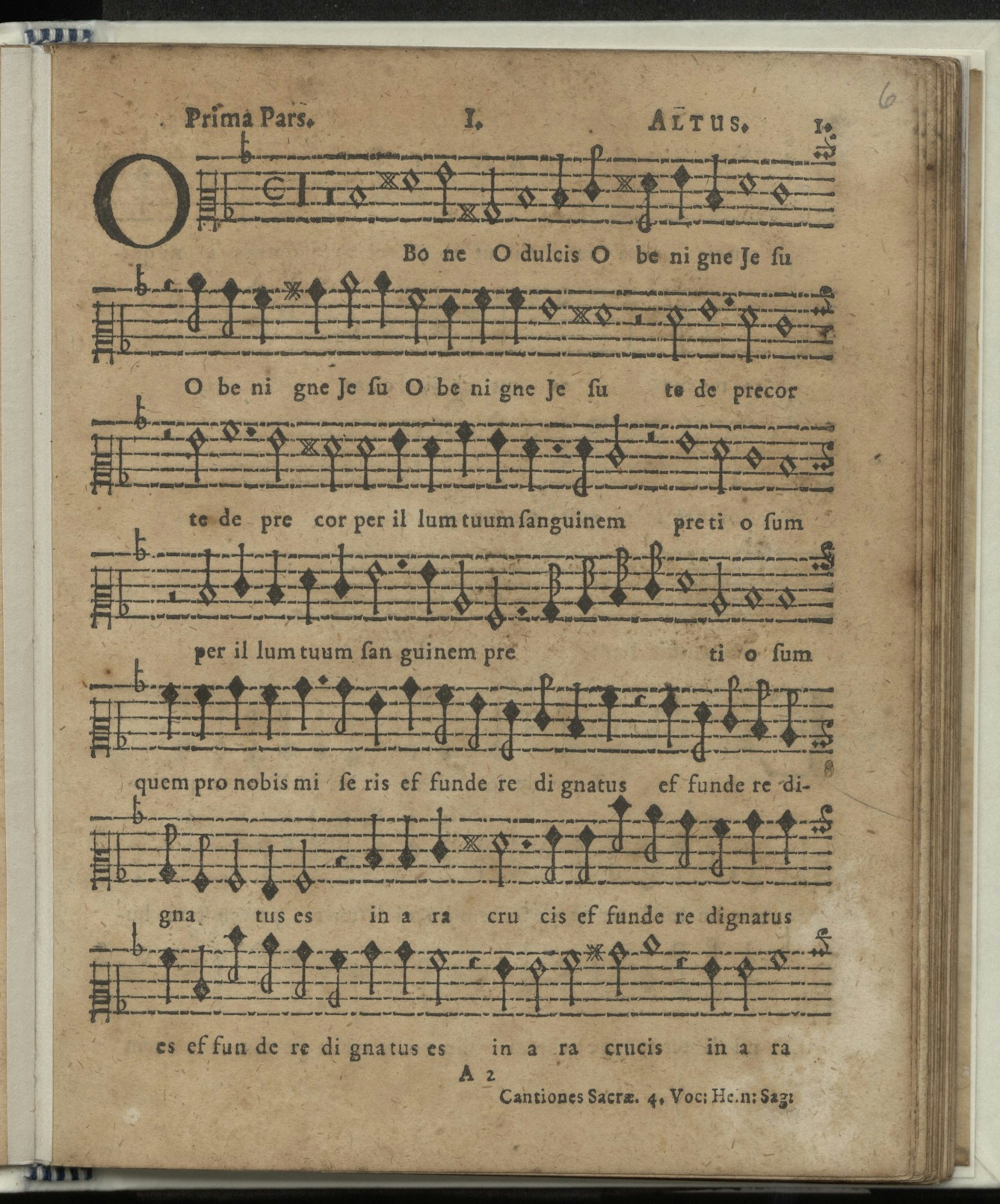 Image of Heinrich Schütz’s alto part for ‘O bone o dulcis’ in Cantiones sacrae quatuor vocum (1625) 