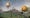 Gouache painting depicting the Honourable Artillery Company's grounds with crowds and two hot air balloons rising.