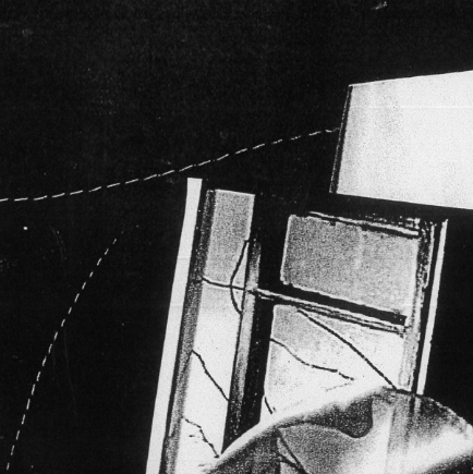 Black and white photograph of a window and some fabric, chosen by LMM as a portrait of themselves.