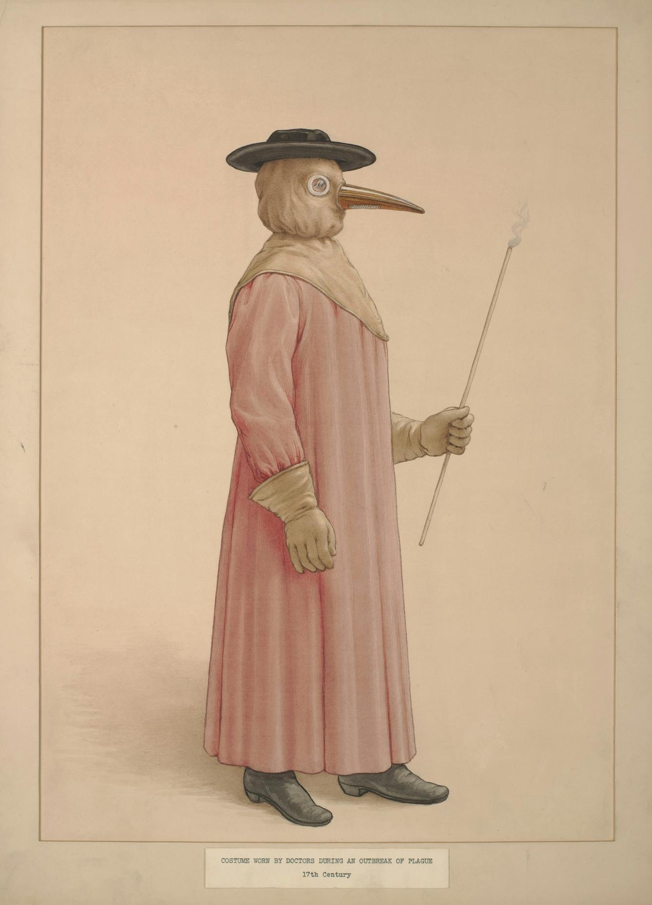 A physician wearing a seventeenth century plague preventive costume