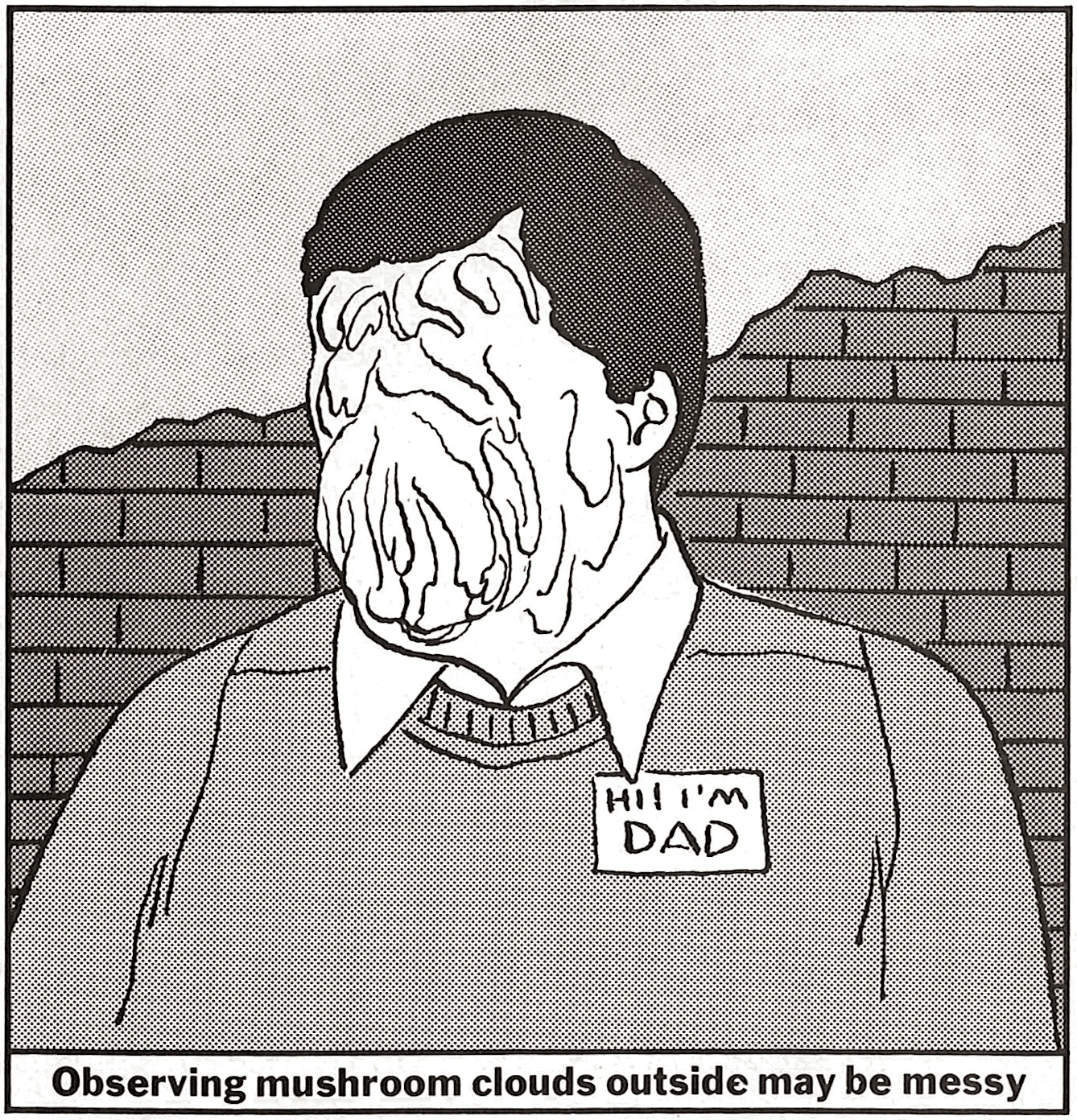 A cartoon of a man with a melted face