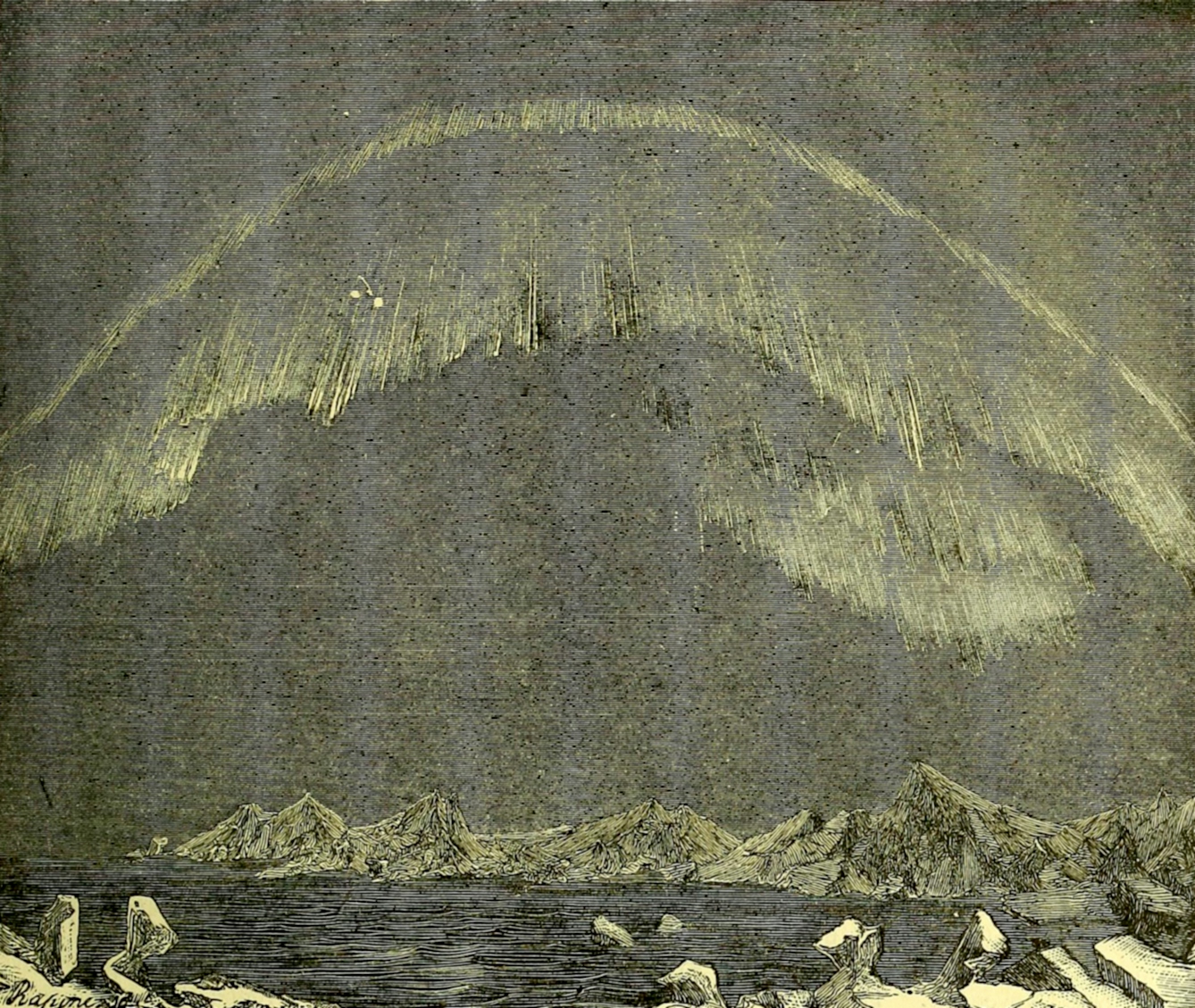 This illustration shows a display seen at Bossekop (in the west of Norway) in 1838.