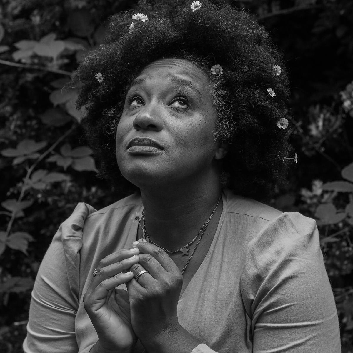 Black and white photograph of Aja Barber