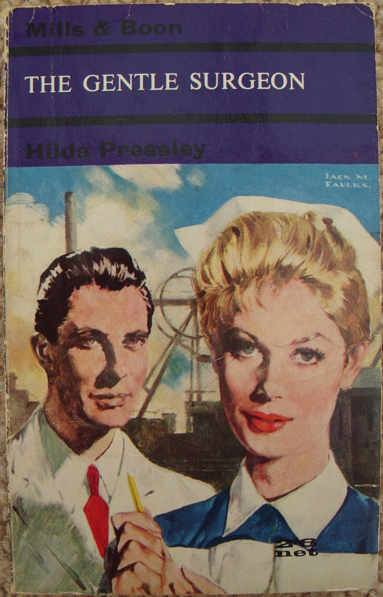 Cover of a Mills & Boon novel: The Gentle Surgeon by Hilda Pressley, with a cover illustration of a female nurse and a male doctor