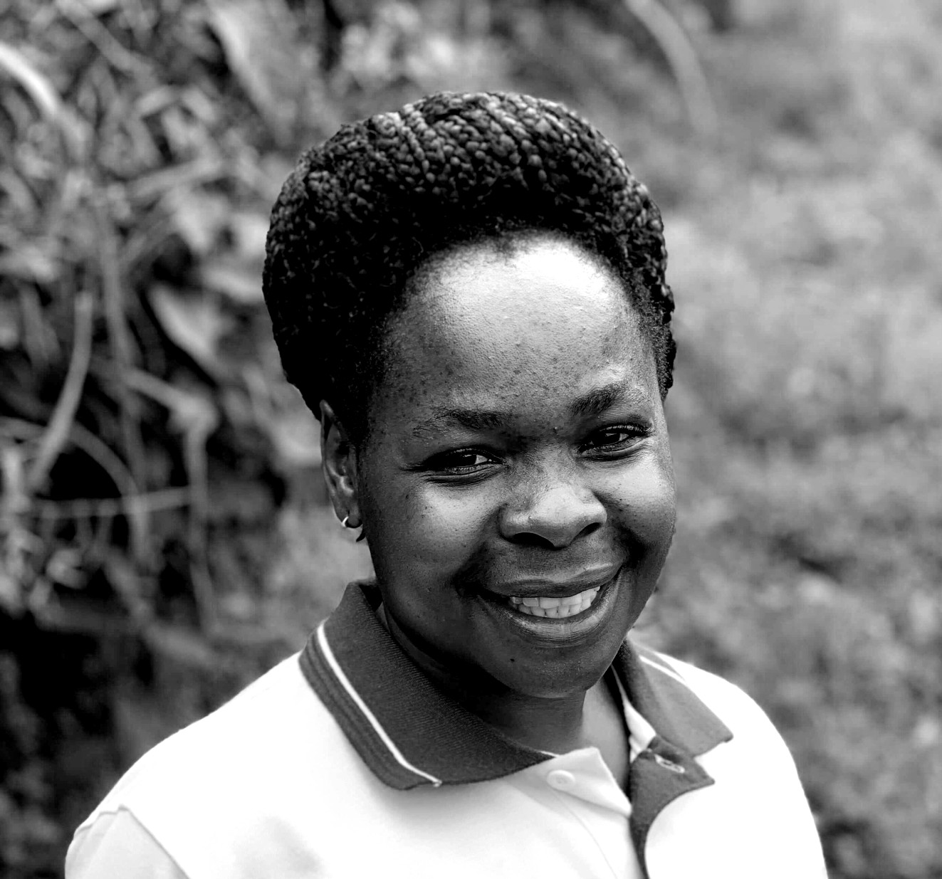 Head and shoulders black and white photograph of Sylvia Kokunda