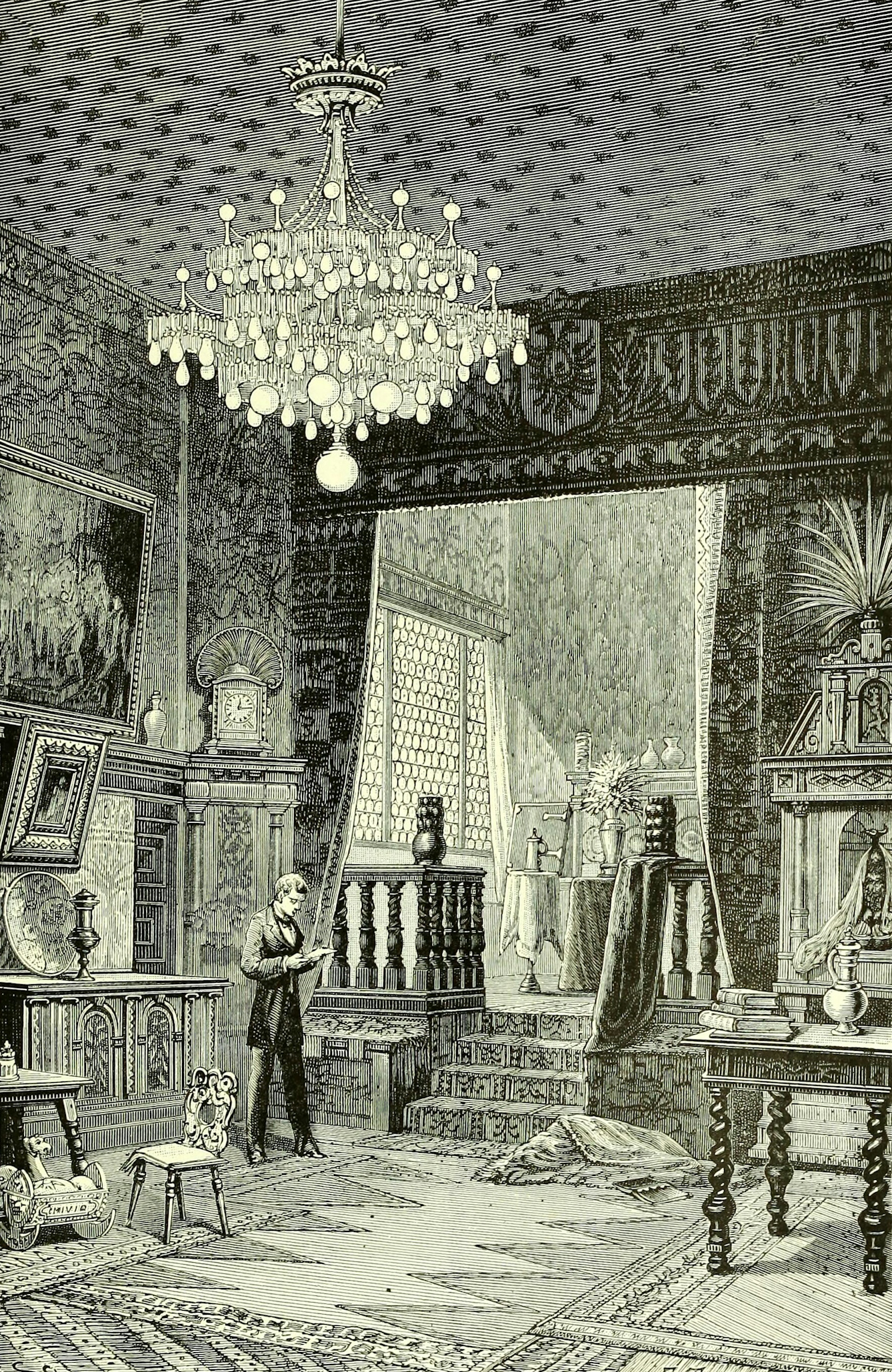 Incandescent lamps were preferred in galleries, displaying valuable objects, as cleaner and safer sources of illumination than gas lamps.