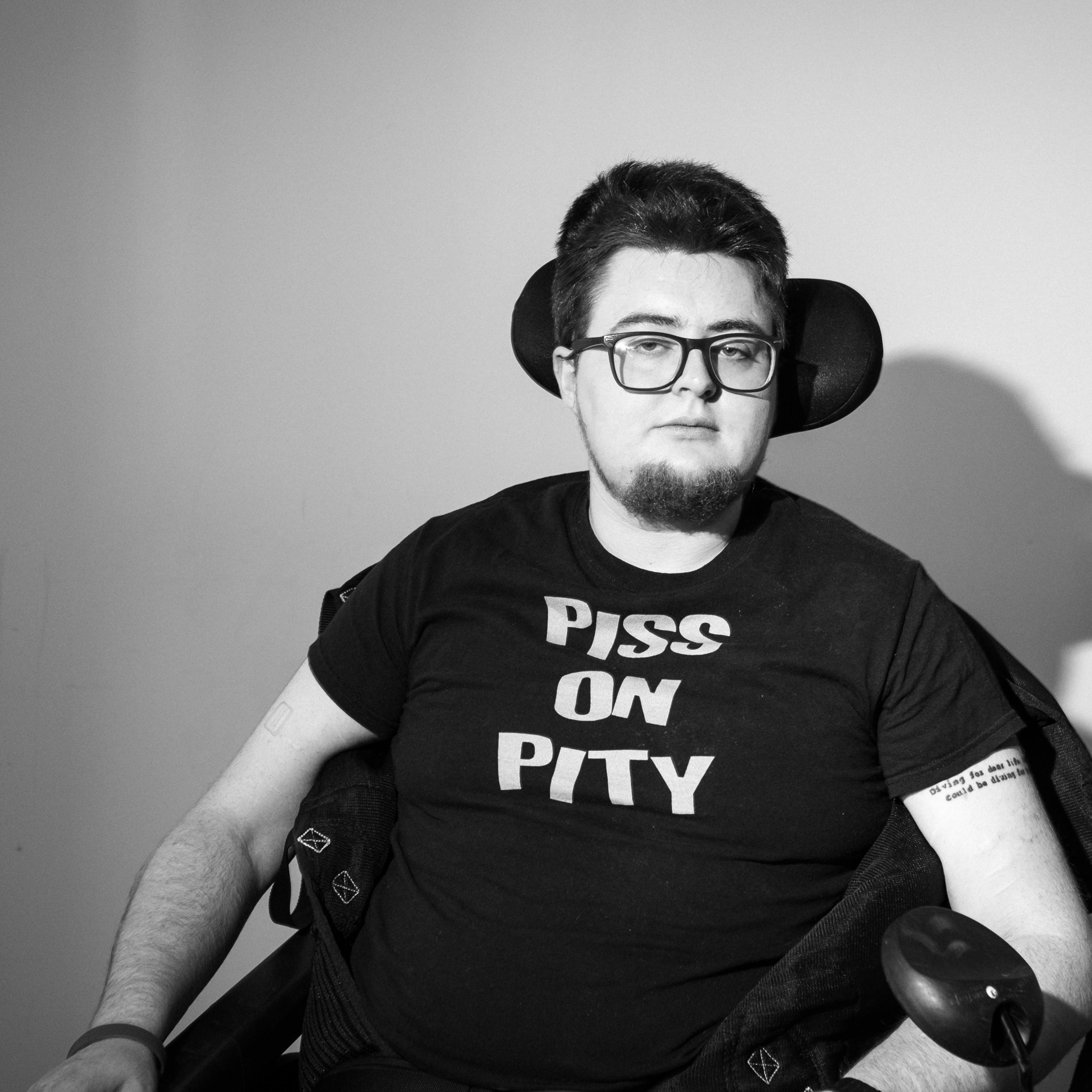 Black and white photographic portrait of Jamie Hale.