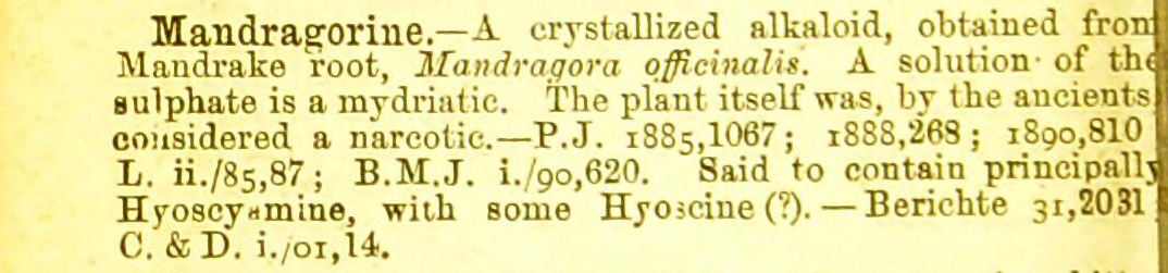 Pharmacopaea entry for mandragrorine