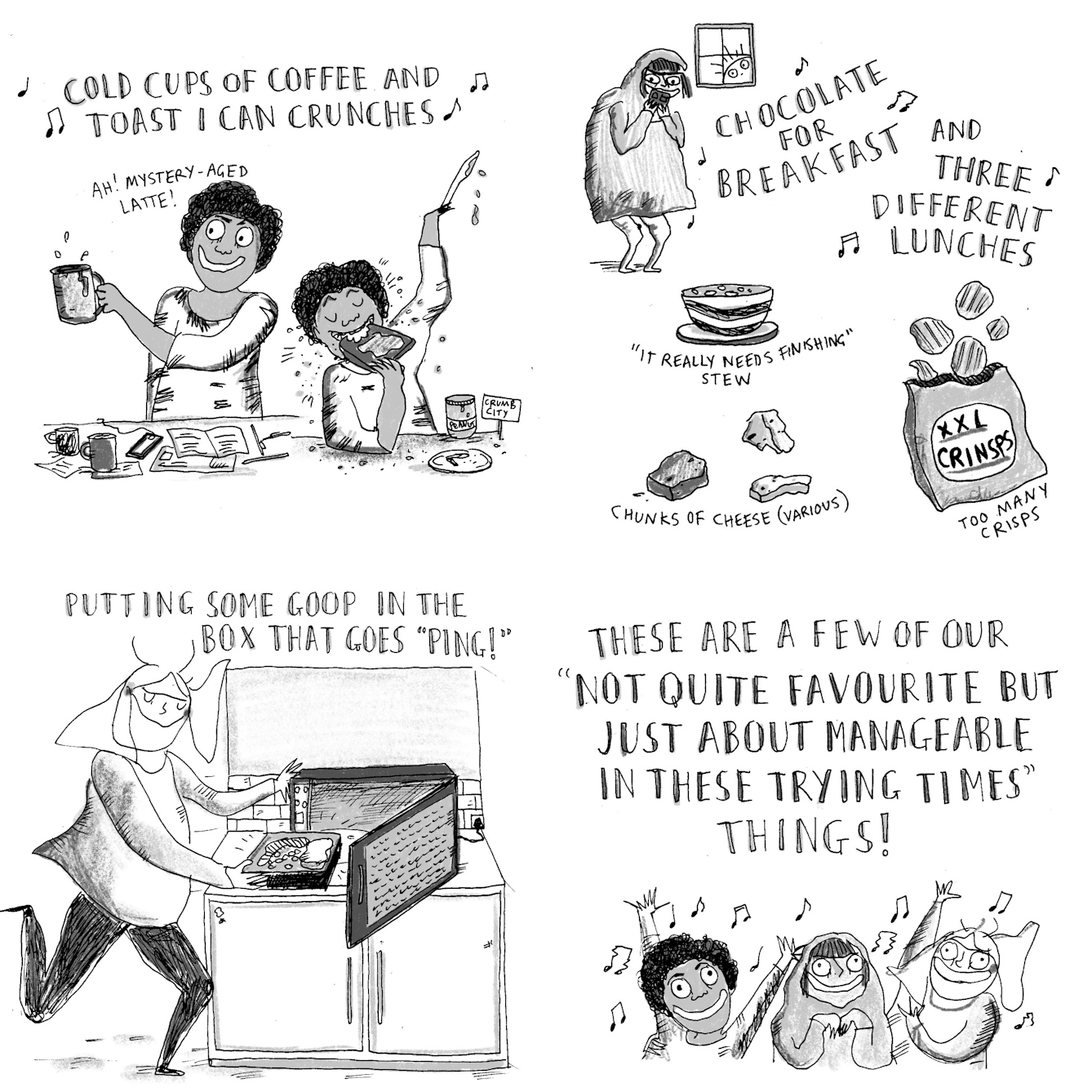 Web comic comprising four panels looking at human's favourite things