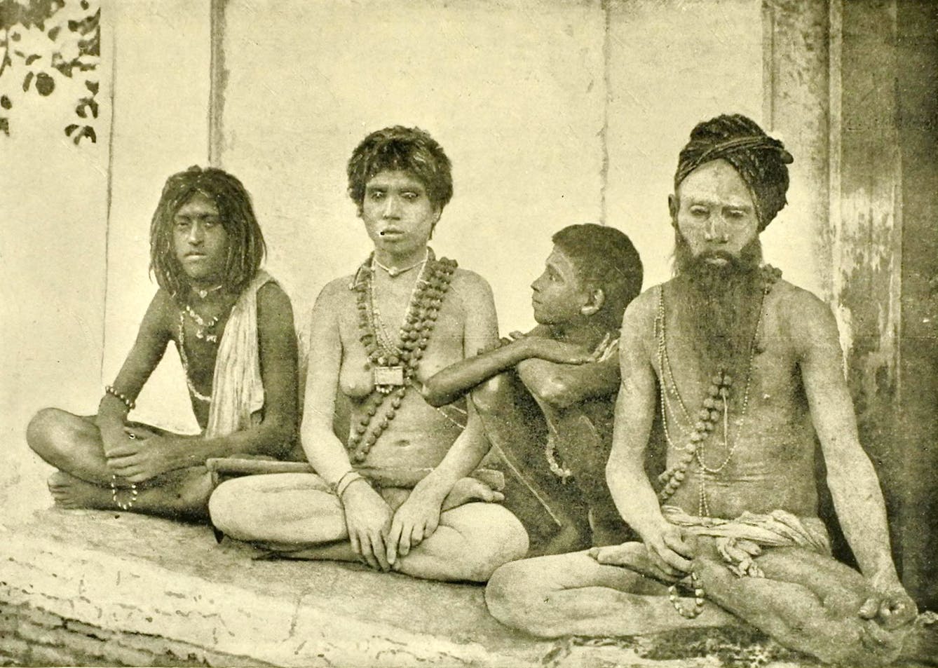 A group of male and female ascetics (sanyasis) in India