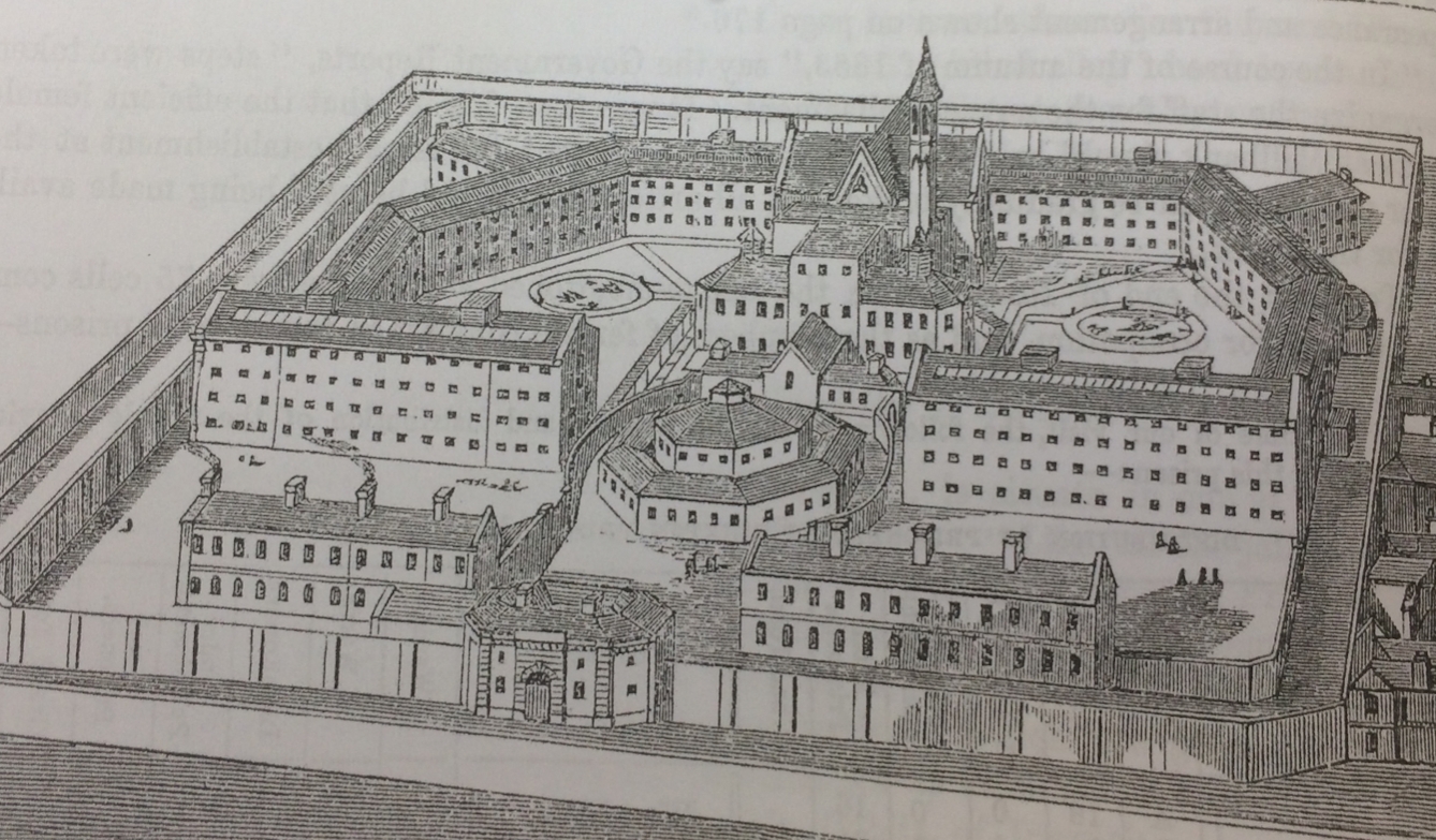 A black-and-white drawing of a birds eye view of Brixton female convict prison