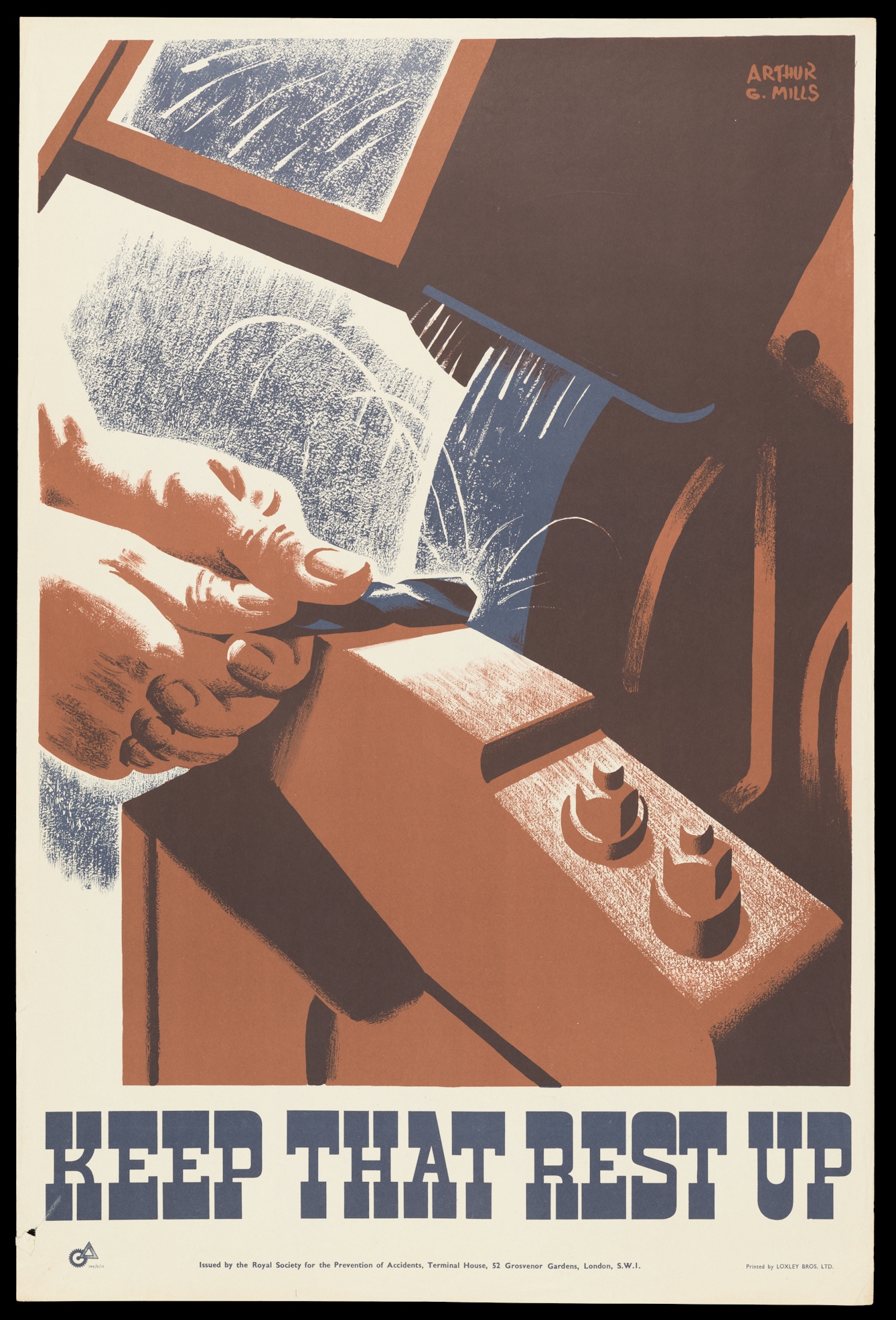 Print work of a pair of hands sharpening a rod on a lathe.