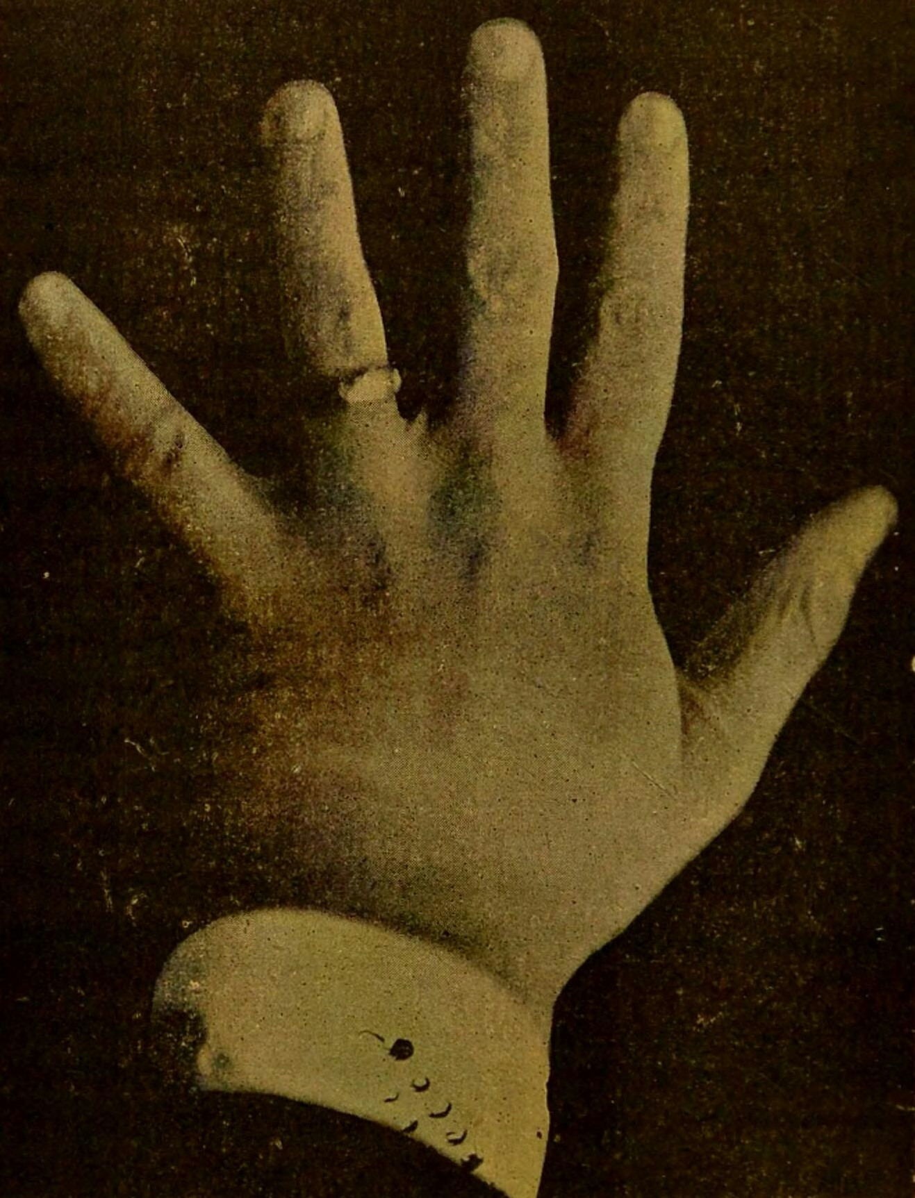 Black and white photo of Emile Zola’s hand.