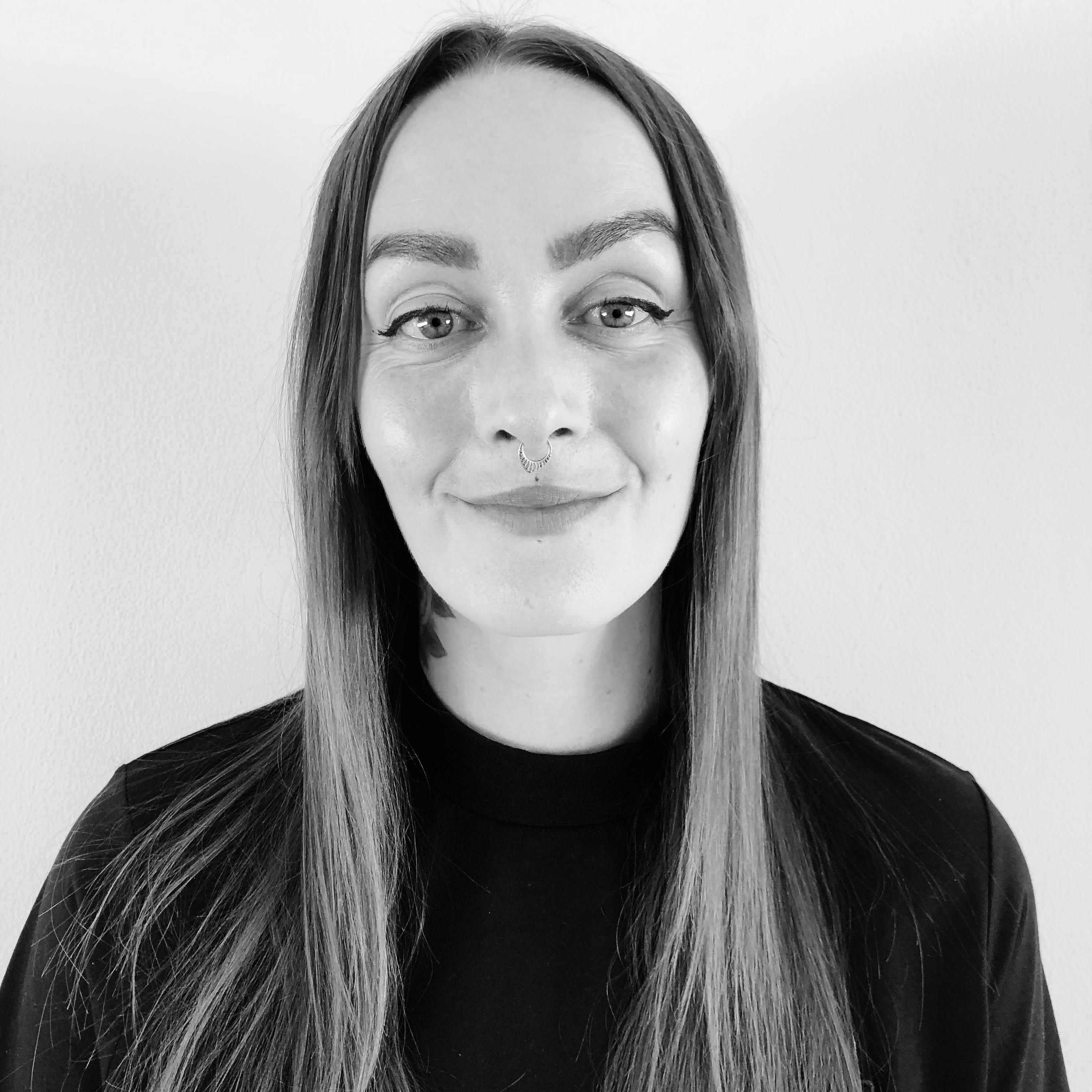 Black and white photograph of Claire Hart