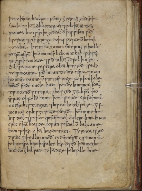 Page from a manuscript with medieval writing.