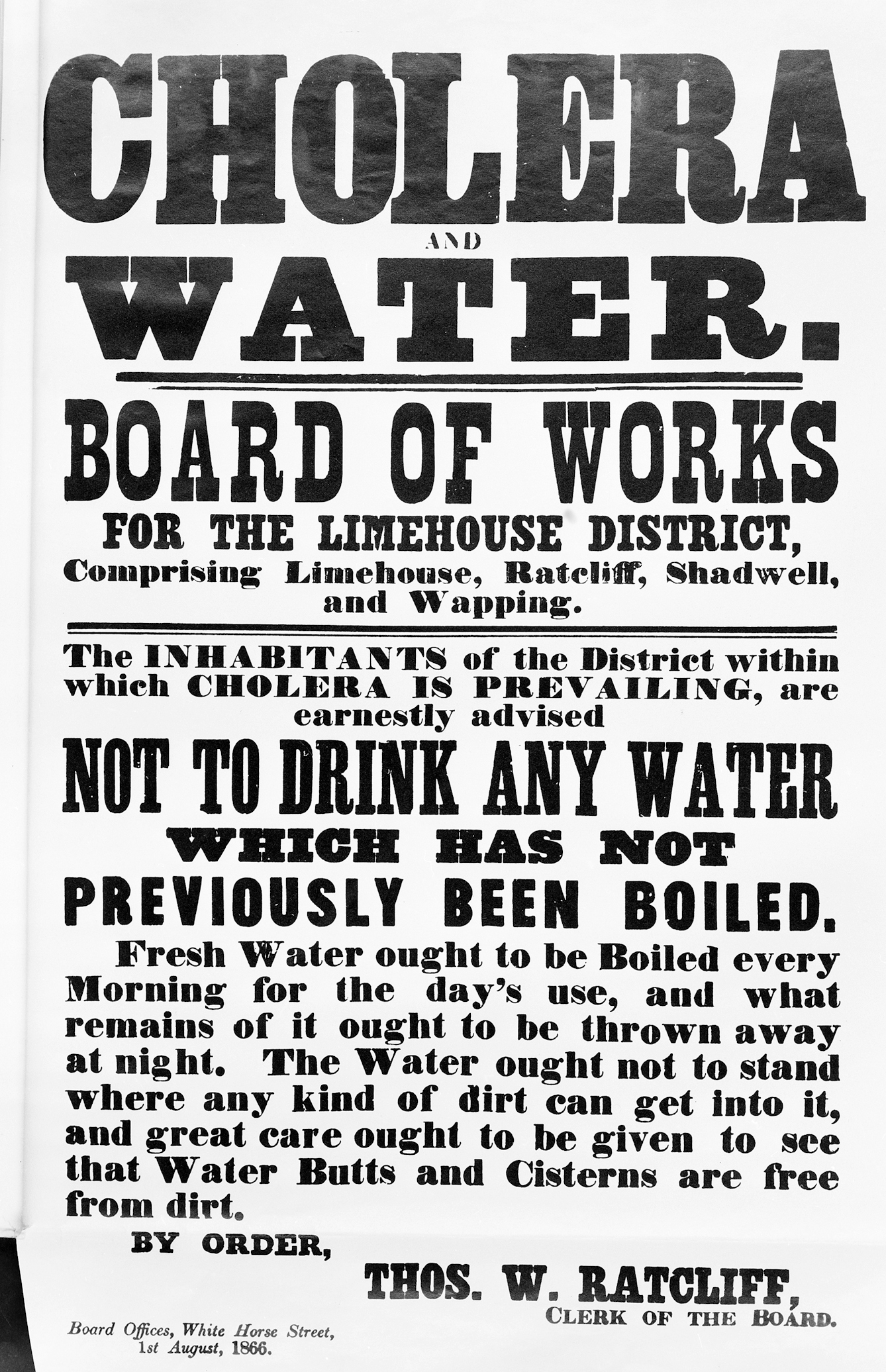 Broadsheet: Cholera and Water, 1866