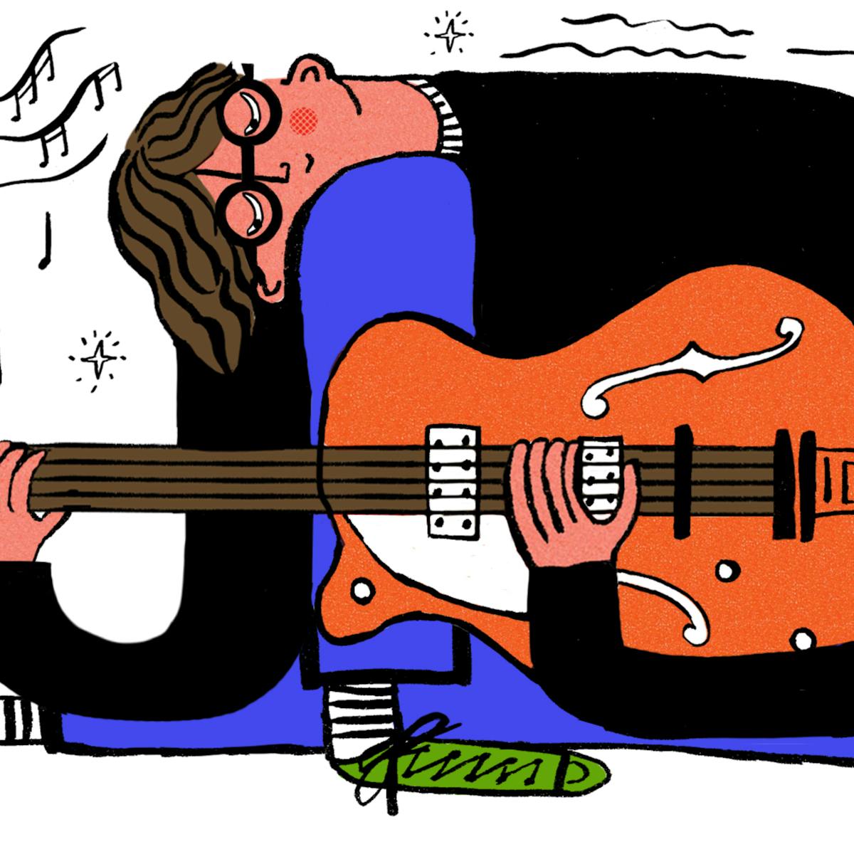 Illustration of man playing a guitar.