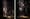 Photographic diptych showing two oils paintings. The image on the left shows a section of an oil painting resting on a hessian sheet. A shaft of light reveals a section of the painting showing a woman standing with her clothes falling off one shoulder, a man kneeling in front of her. The image on the right shows a section of an oil painting resting on a hessian sheet. A shaft of light reveals a section of the painting showing a woman kneeling and kissing the hand of a standing man.