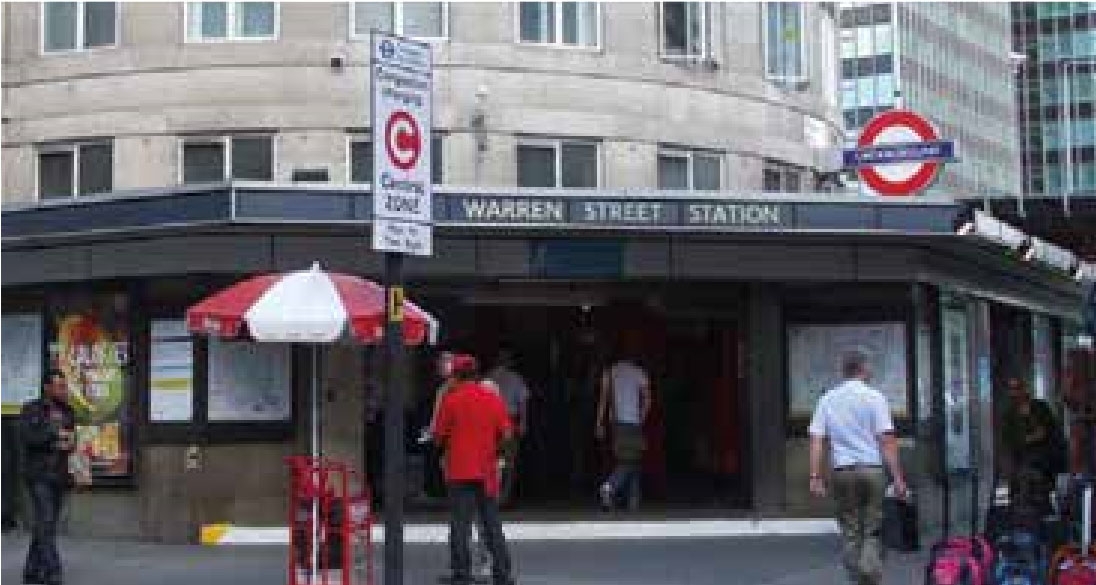 Entrance to Warren Street Underground station, London, UK.