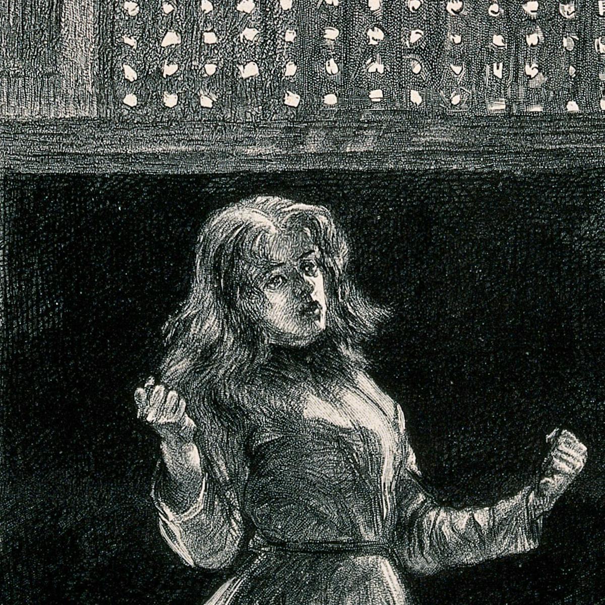 Woking Convict Invalid Prison: a woman prisoner in solitary confinement. Process print after P. Renouard, 1889.