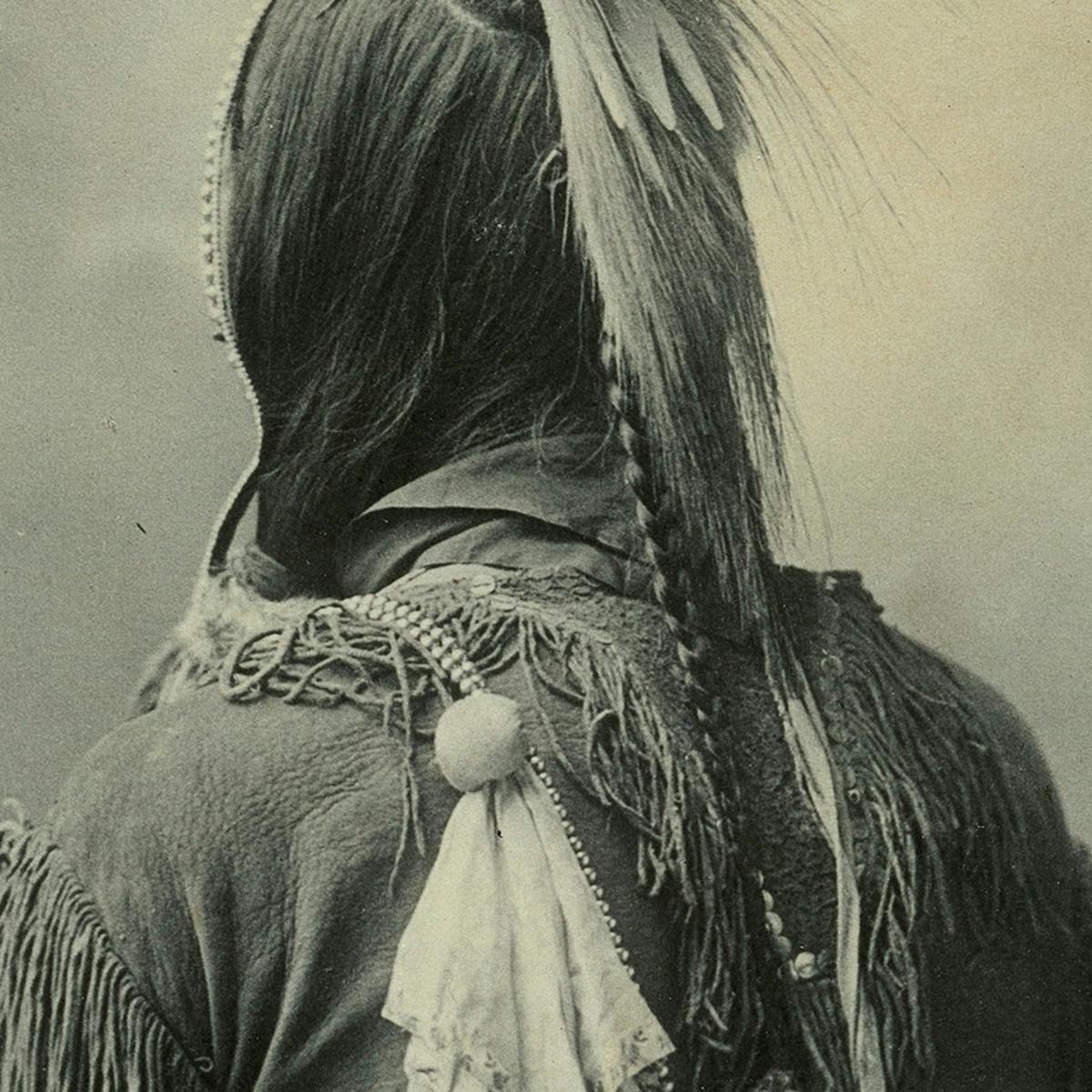 Dance bonnet and scalplock of an Omaha Indian
