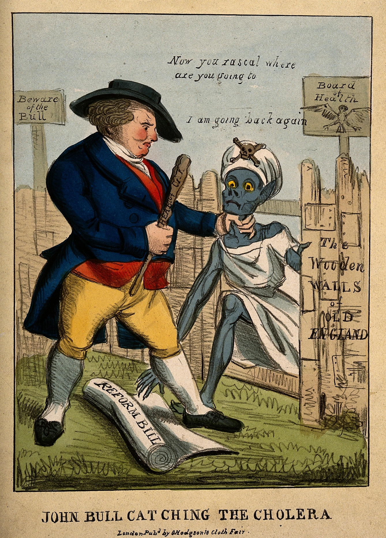 John Bull defending Britain against the invasion of cholera