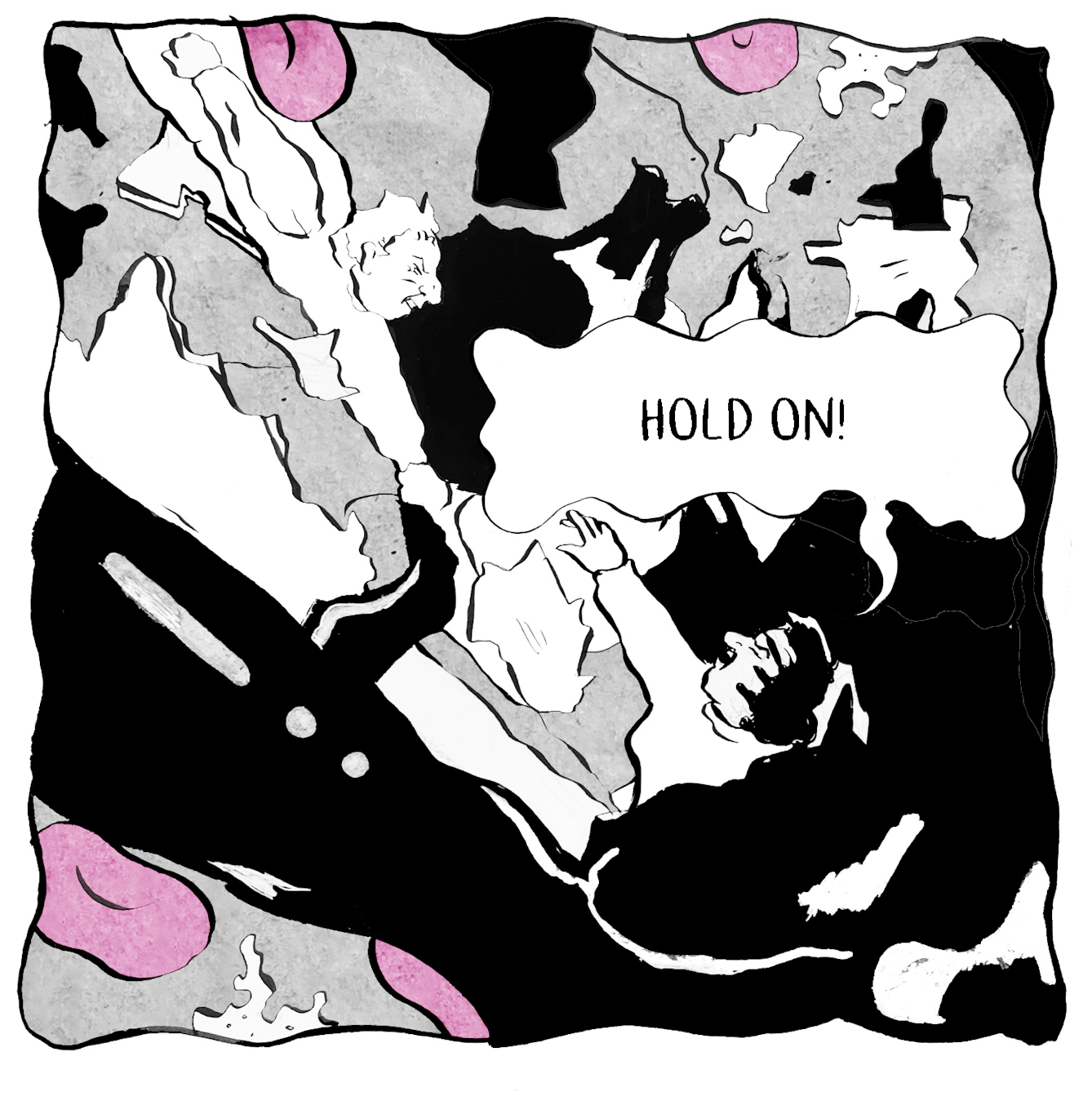 In panel 7, the crew desperately tries to survive, reaching out for each other. "Hold on!" cries one crew member, arm outstretched.