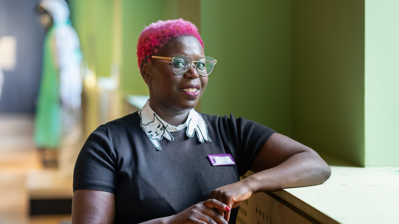 Photograph of Isabelle Gapomo in a Wellcome Collection gallery space.