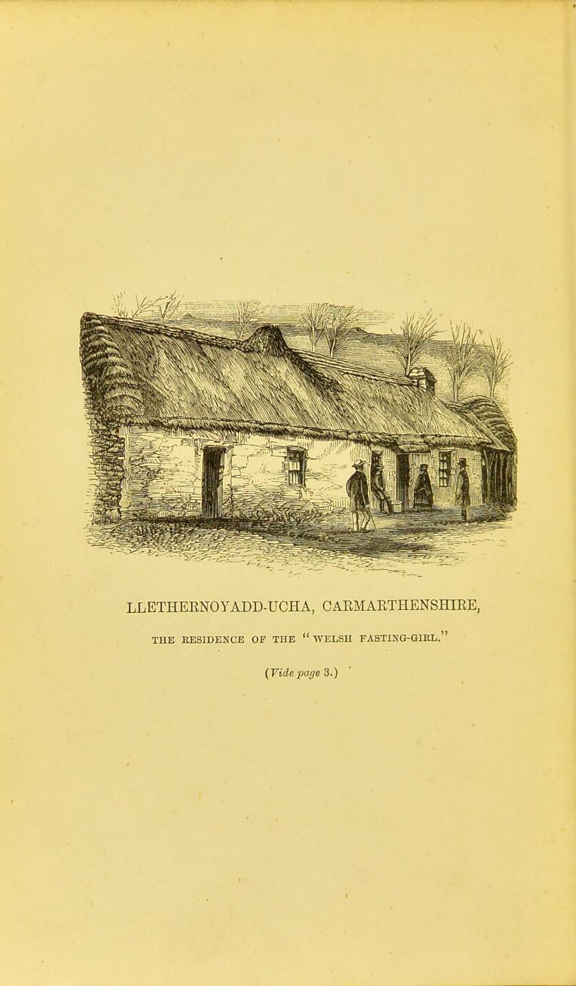 Black and white book illustration of a small, thatched cottage.