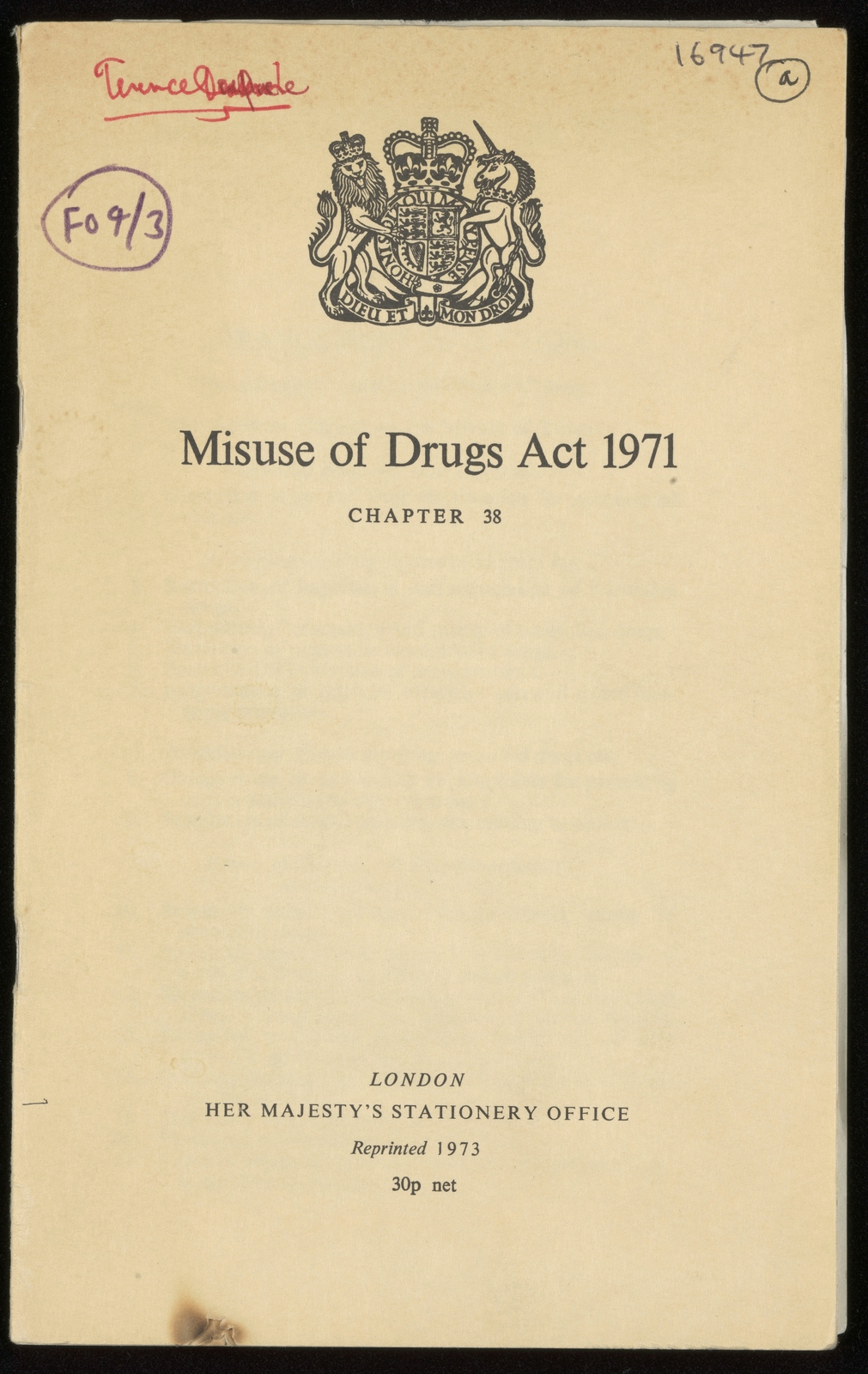 Front cover of the Misuse of Drugs Act 1971