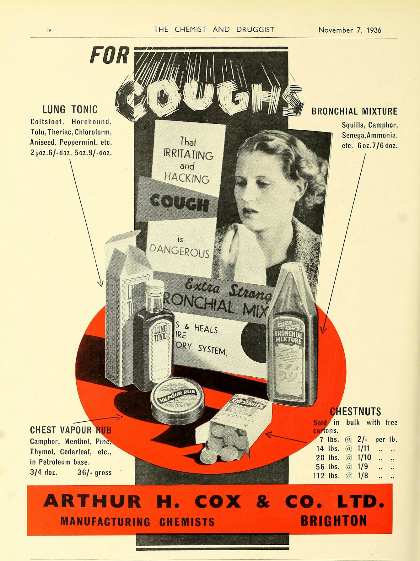 Advert for Arthur H. Cox & Co. products 1936