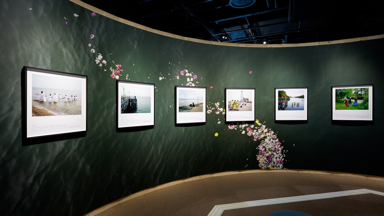 A collection of photographs showing different activities people do along the Thames.