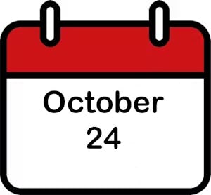 An icon of a calendar page with the date October 24