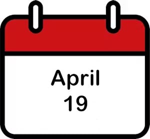 An icon of a calendar page with the date April 19
