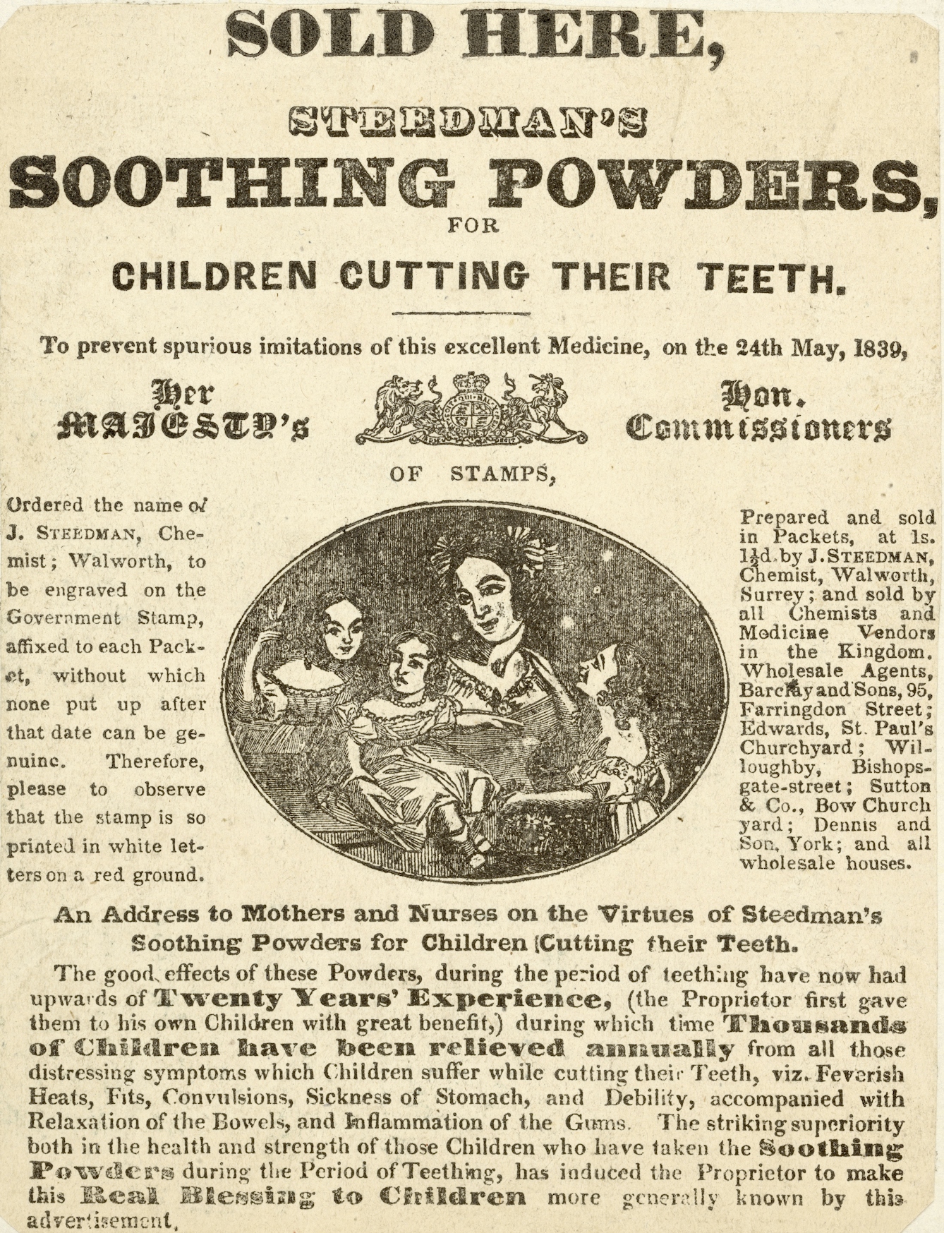 Advert for Steedman's Soothing Powders